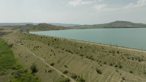 Steep-dam-dyke-of-Dali-Mta-lake-reservoir-water-supply-in-Georgia