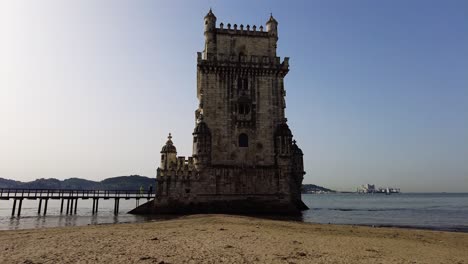 Tilt-up-On-The-Historical-Belem-Tower-In-Lisbon,-Portugal