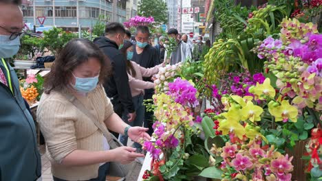 Menschen-Kaufen-Dekorative-Blumen-Und-Pflanzen-Zum-Chinesischen-Neujahrsthema-An-Einem-Blumenmarkt-Straßenstand-Vor-Den-Feierlichkeiten-Zum-Chinesischen-Neujahrsfest-Nach-Dem-Mondkalender