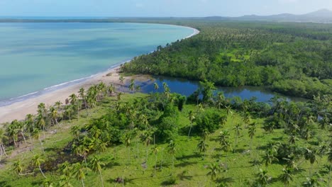 Drone-view-of-Playa-Bahia-Esmeralda,-Miches,-Dominican-Republic
