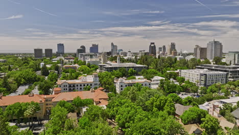 Sacramento-City-California-Aerial-v5-cinematic-low-flyover-neoclassical-state-capitol-building-in-downtown-capturing-cityscape-and-urban-park-with-open-green-space---Shot-with-Mavic-3-Cine---June-2022