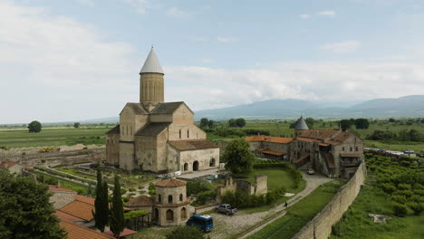 Orthodox-Alaverdi-monastery-complex-with-adjascent-vineyard,-Georgia