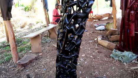 Close-up-view-of-a-highly-detailed-sculpture-originating-from-the-Makonde-tribe,-Tanzania,-Africa