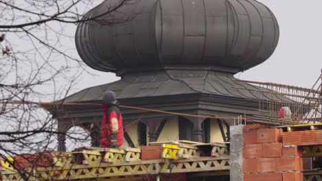 Construction-site-in-Ostrava,-Czech-Republic,-group-of-workers-working-outside