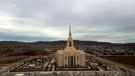 Orbiting-aerial-hyper-lapse-of-the-St,-George-Red-Cliffs-Temple