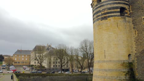 Structure-And-Garden-Of-Château-d'Angers-In-Angers-Town,-France---tilt-down