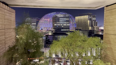 Al-Wasl-Plaza-and-Staff-buildings-seen-from-the-Morocco-pavilion-garden-at-night