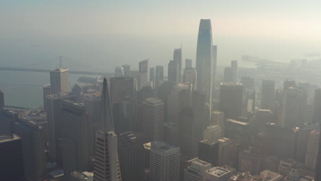 Cinematic-aerial-shot-over-iconic-San-Francisco-skyscrapers