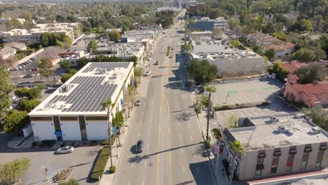 Ventura-Boulevard-in-Encino,-California-USA---aerial-flyover