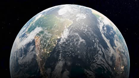 Orbiting-planet-earth-viewed-from-space,-3D-render-with-focus-on-South-America