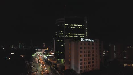 Victoria-Island,-Lagos-Nigeria--December-20-2022:-Cityscape-of-Victoria-Island-at-Night-time-with-traffic,-a-luxurious-business-and-residential-district-in-Lagos