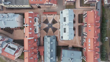 AERIAL:-New-Building-with-Red-Rooftops-District-in-Uzupis-Republic-in-Vilnius