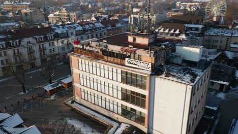 Aerial-View-Of-Tygodnik-Podhalanski-Building,-Newspaper-Publication-Company-In-Zakopane,-Poland