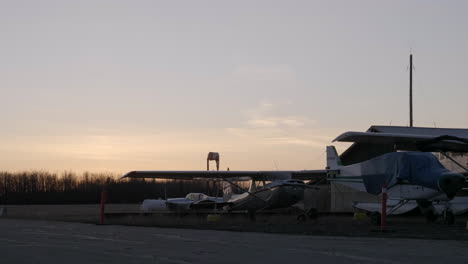 Private-Airplanes-Park-On-The-Tarmac-Of-Vanderhoof-Airport-In-British-Columbia,-Canada