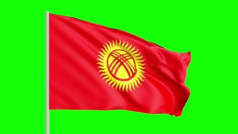 Nationalflagge-Von-Kirgisistan-Weht-Im-Wind-Auf-Grünem-Bildschirm-Mit-Alpha-matte