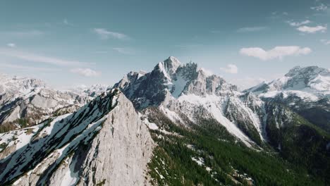Aerial-footage-of-a-majestic-mountain-in-the-Dolomites-in-springtime
