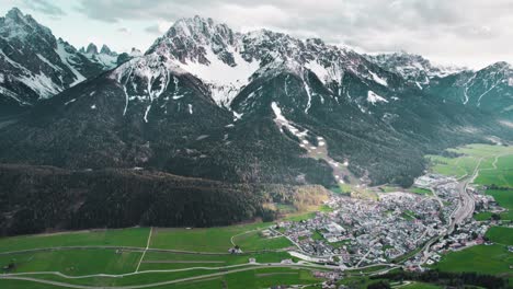 Aerial-Footage-of-a-village-in-the-Dolomites