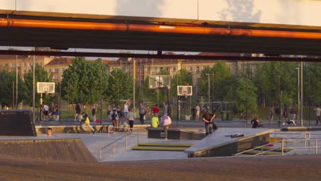 Golden-Hour-in-Vilnius-Skate-Park,-Lithuania