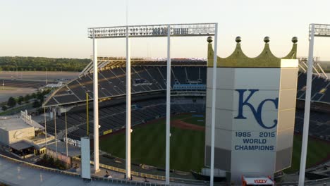 Sliding-Shot-Reveals-Famous-Crown-at-Kauffman-Stadium,-Royals-Home-Ballpark