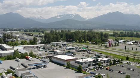 Industrial-District-by-Trans-Canada-Highway---Aerial-view-of-Chilliwack-on-a-beautiful-sunny-day