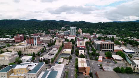 Aerial-Push-into-Asheville-NC,-Asheville-North-Carolina-Skyline
