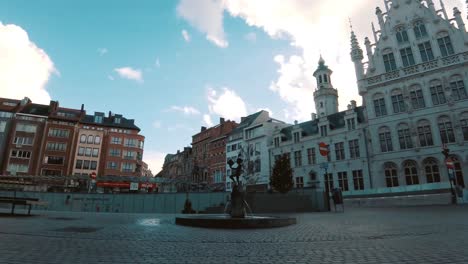 TimeLapse-in-Rector-De-Somerplein-square-in-Leuven-center,-Belgium