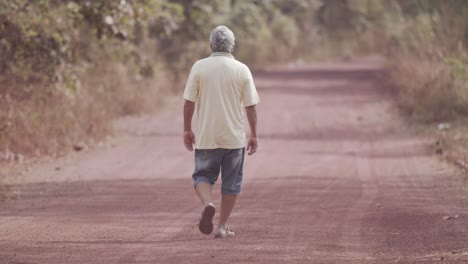 Ein-älterer-Mann,-Der-Einen-Ländlichen-Feldweg-Hinuntergeht