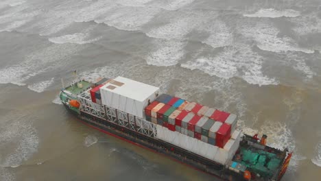 Aerial-Over-Port-Side-Of-Stranded-Heng-Tong-77-Cargo-Ship-On-Beach-In-Karachi