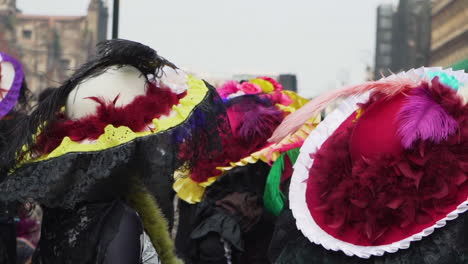 People-in-traditional-costume-and-skeleton-makeup-at-the-Day-of-The-Dead-Parade-celebrations-in-Mexico-City