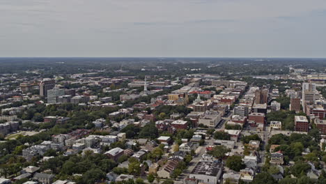 Savannah-Georgia-Aerial-v47-panoramic-orbiting-shot-capturing-cityscape-across-historic-district-south,-downtown-river-and-hutchinson-island---Shot-with-Inspire-2,-X7-camera---October-2020