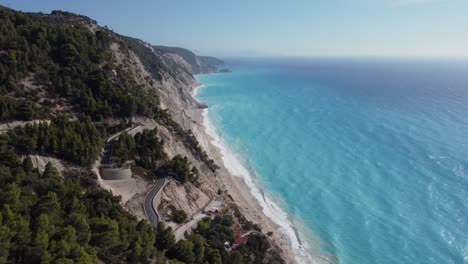 High-altitude-view-of-Egremni-Beach,-basically-destroyed-after-landslide,-Greece