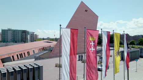 The-Modern-Museum-Of-WWII-In-Gdansk,-Poland---aerial-shot