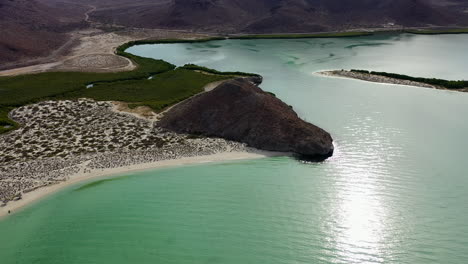 Aerial-View-Of-The-Turquoise-Waterscape-Of-Balandra-Beach-In-La-Paz-City,-Baja-California-Sur,-Mexico