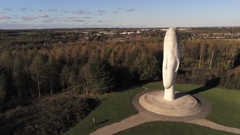 El-Sueño-Escultura-Audaz-Bosque-Punto-De-Referencia-Cara-Obelisco-Estatua-Vista-Aérea-St-Helens-Empuje-Lento