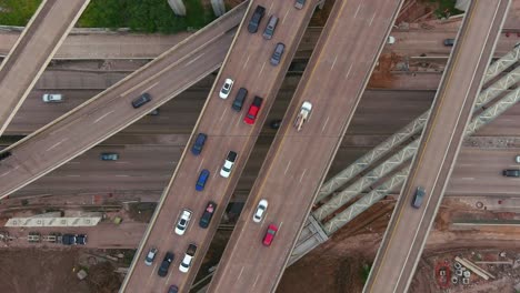 Birds-eye-view-of-traffic-on-major-freeway-in-Houston