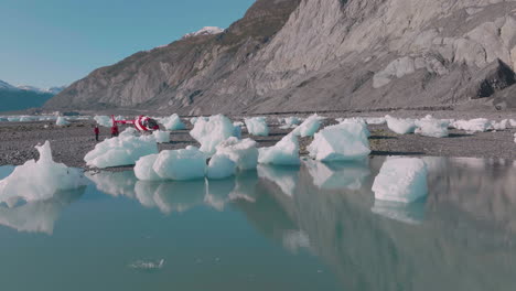 Scenic-aerial-view-of-an-expedition-team-in-the-remote-Alaskan-wilderness