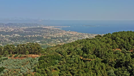 Tanneron-France-Aerial-v23-drone-flyover-hillside-les-plaines-overlooking-at-foothill-mandelieu-la-napoule-commune-and-bay-of-cannes-at-daytime---July-2021