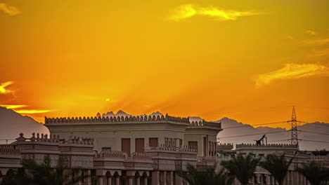 Hurghada,-Egypt-Beach-Albatros-Resort-during-a-golden-sunset-time-lapse