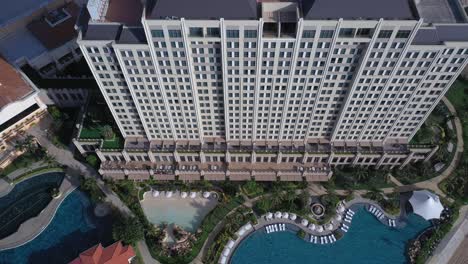 Aerial-view-of-Grand-Hotel-Ho-Tram,-vietnam-featuring-buildings-and-swimming-pool