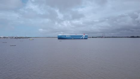 Victoria-Island,-Lagos,-Nigeria--December-20-2022:-Cargo-ship-in-the-commodore-channel