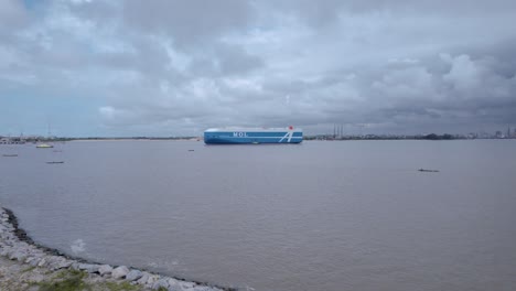 Victoria-Island,-Lagos,-Nigeria--December-20-2022:-Cargo-ship-in-the-commodore-channel