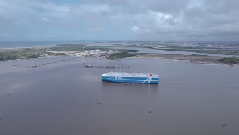 Victoria-Island,-Lagos,-Nigeria--December-20-2022:-Cargo-ship-in-the-commodore-channel