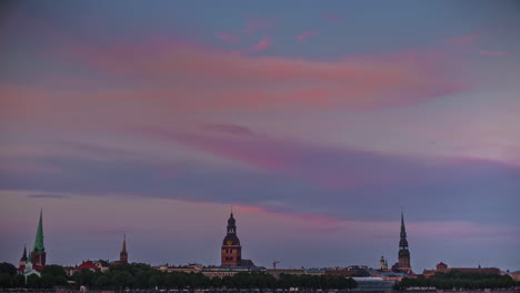 Colorido-Paisaje-De-Nubes-Sobre-El-Horizonte-De-Riga,-Vista-De-Lapso-De-Tiempo-De-Fusión