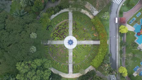 Beautiful-symmetry-of-a-botanical-garden,-Perdana-gardens-in-Kuala-Lumpur,-Malaysia