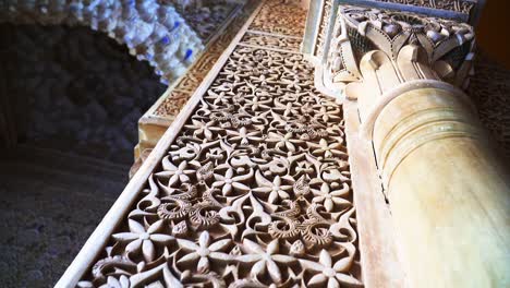 Close-up-of-the-incredible-details-of-wall-mosaic-in-the-Alhambra-of-Granada,-Spain