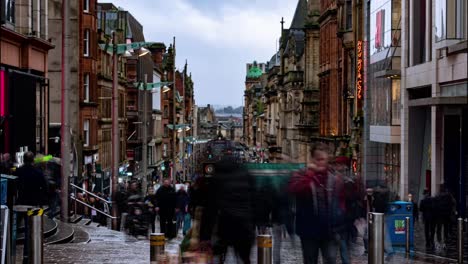 Timelapse-shot-of-the-busy-Buchanan-Street-in-Glasgow-City-Center
