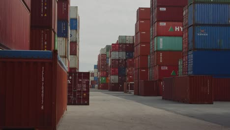 Wide-shot-showing-many-industrial-Container-Port-Harbor-in-Le-Havre,-France