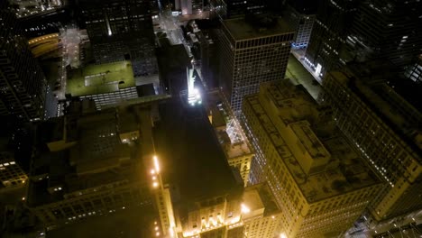Aerial-view-around-the-Ceres-statue-on-the-illuminated-Chicago-Board-of-Trade