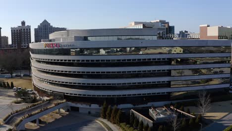 Aerial-view-of-Prisma-Health-building-in-downtown-Greenville,-South-Carolina