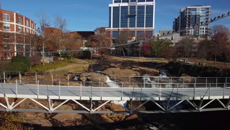 Aerial-rising-shot-of-Liberty-Bridge-in-Greenville,-South-Carolina